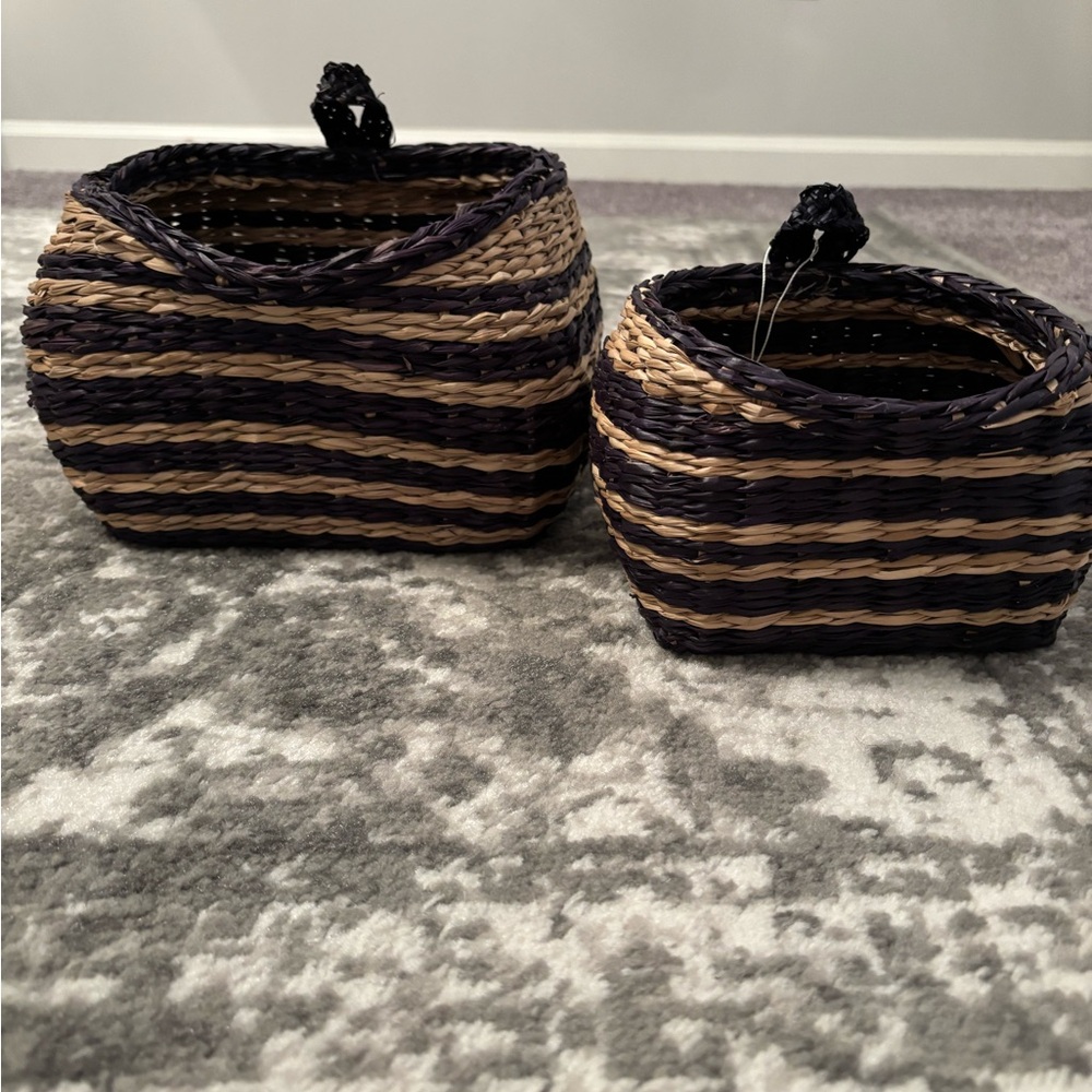 Handwoven Navy blue and Tan Nesting Baskets